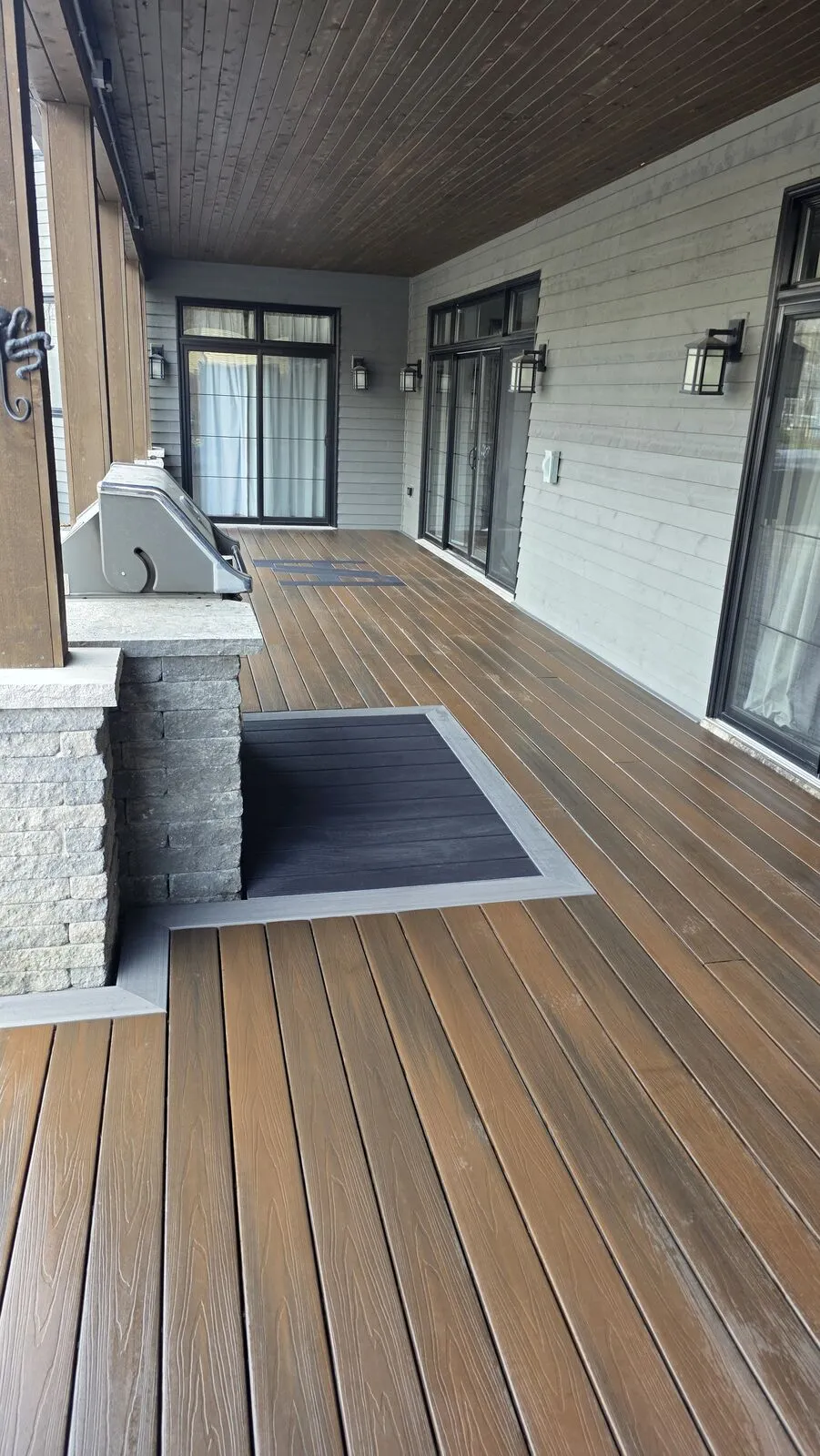 Pool deck with herringbone inlays & LED lighting — finished