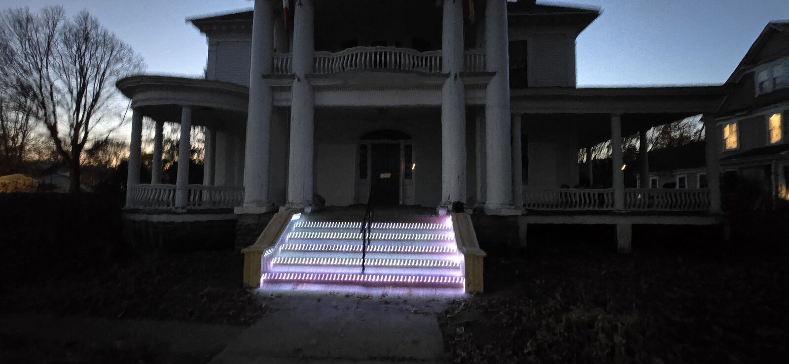 Front porch stairs with LED step lighting