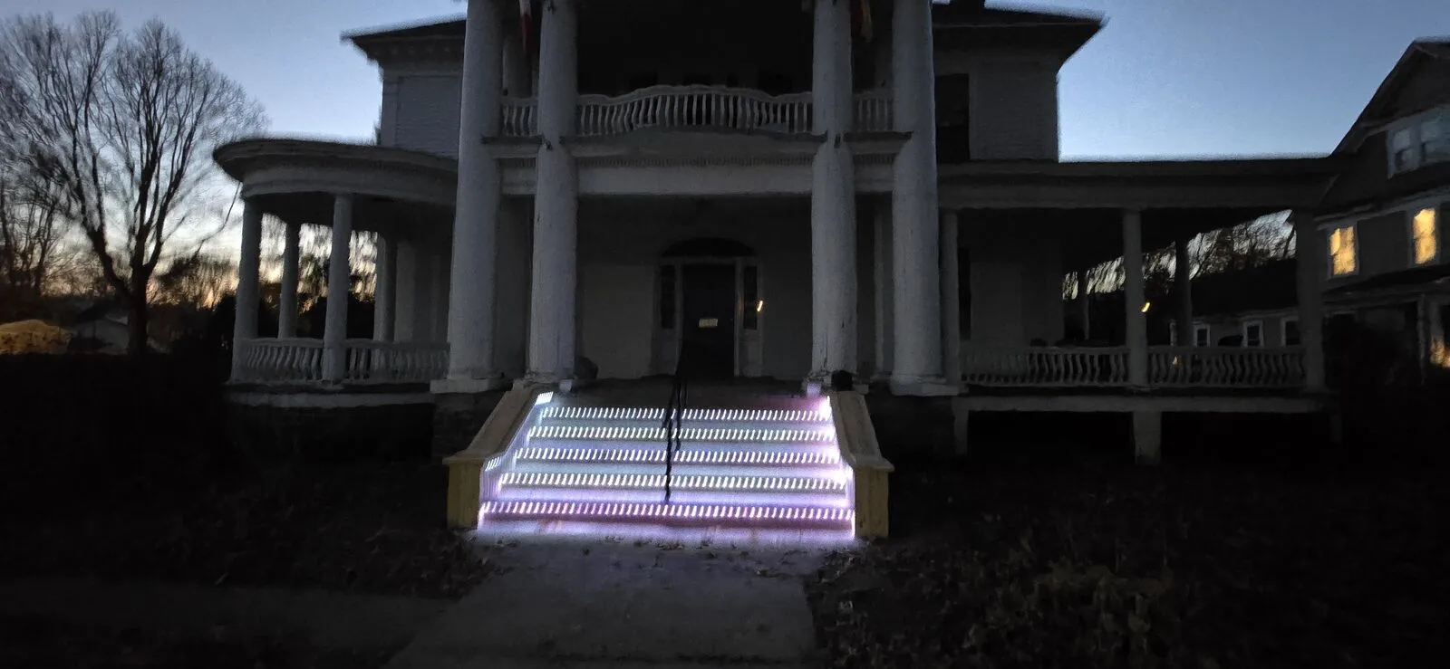 Front porch stairs with LED step lighting
