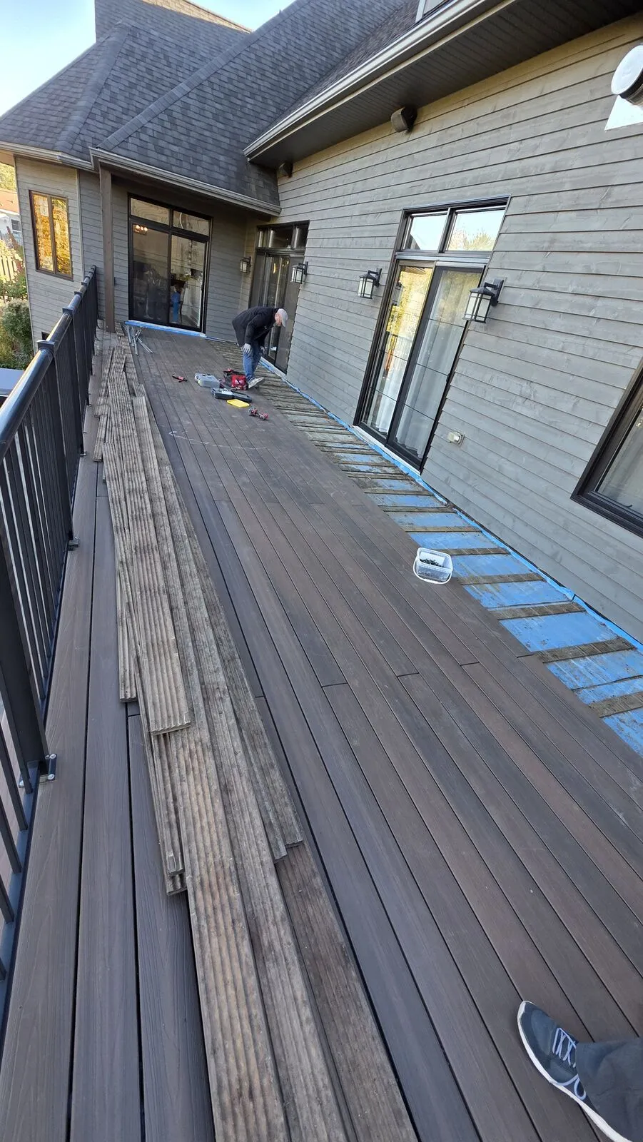 Upper deck rebuild with waterproof membrane — work in progress