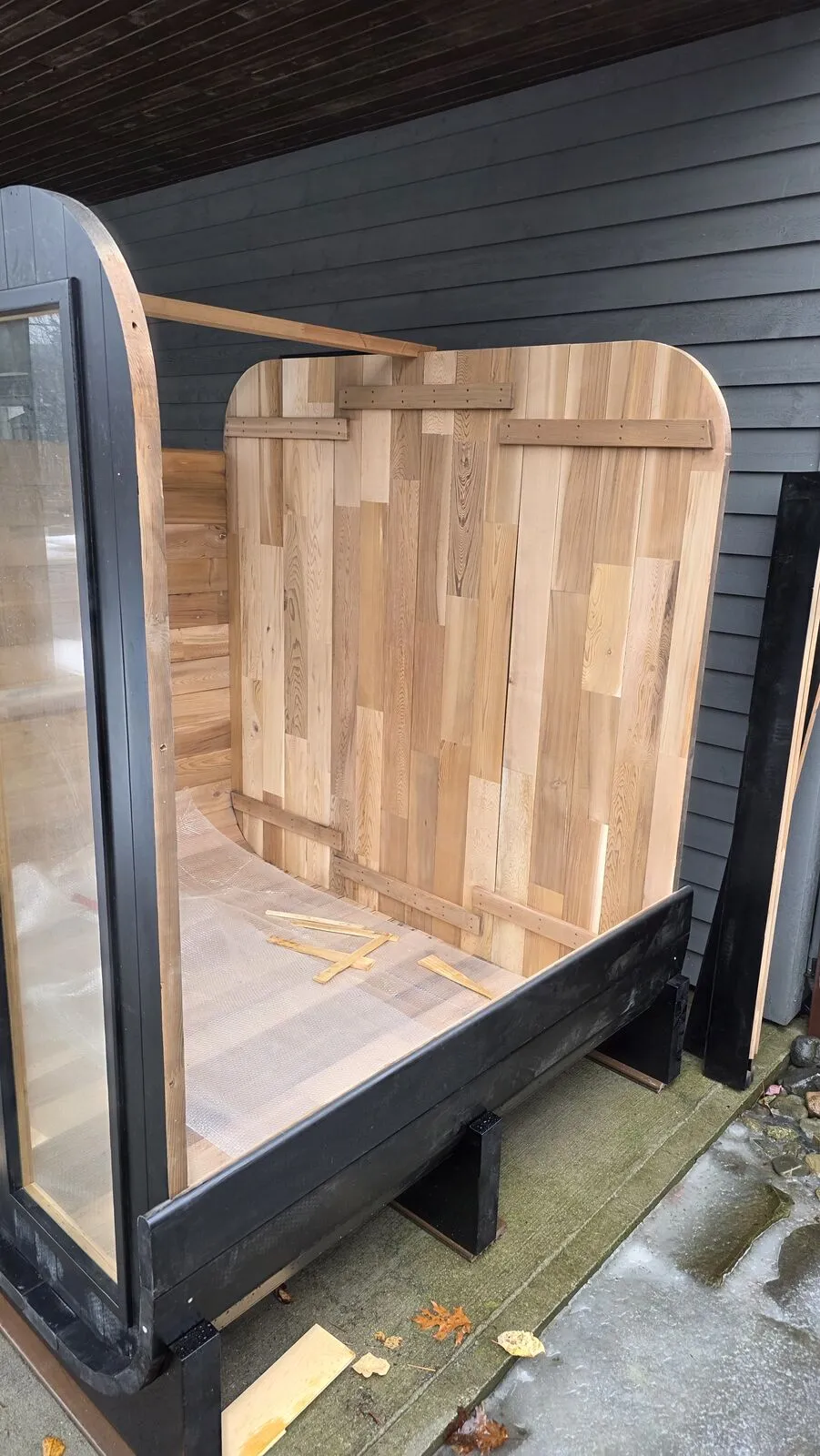 Backyard sauna under the covered patio — work in progress (3)
