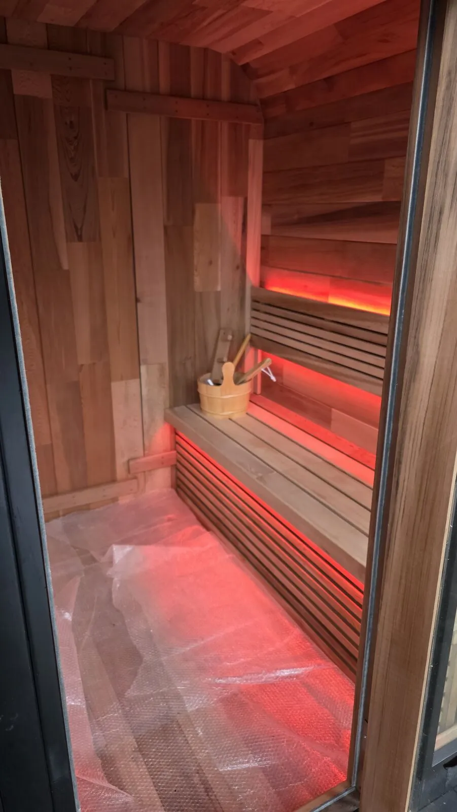 Backyard sauna under the covered patio — work in progress (5)