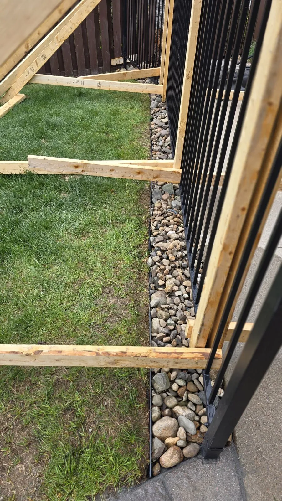 Black metal fence and gate — work in progress (6)