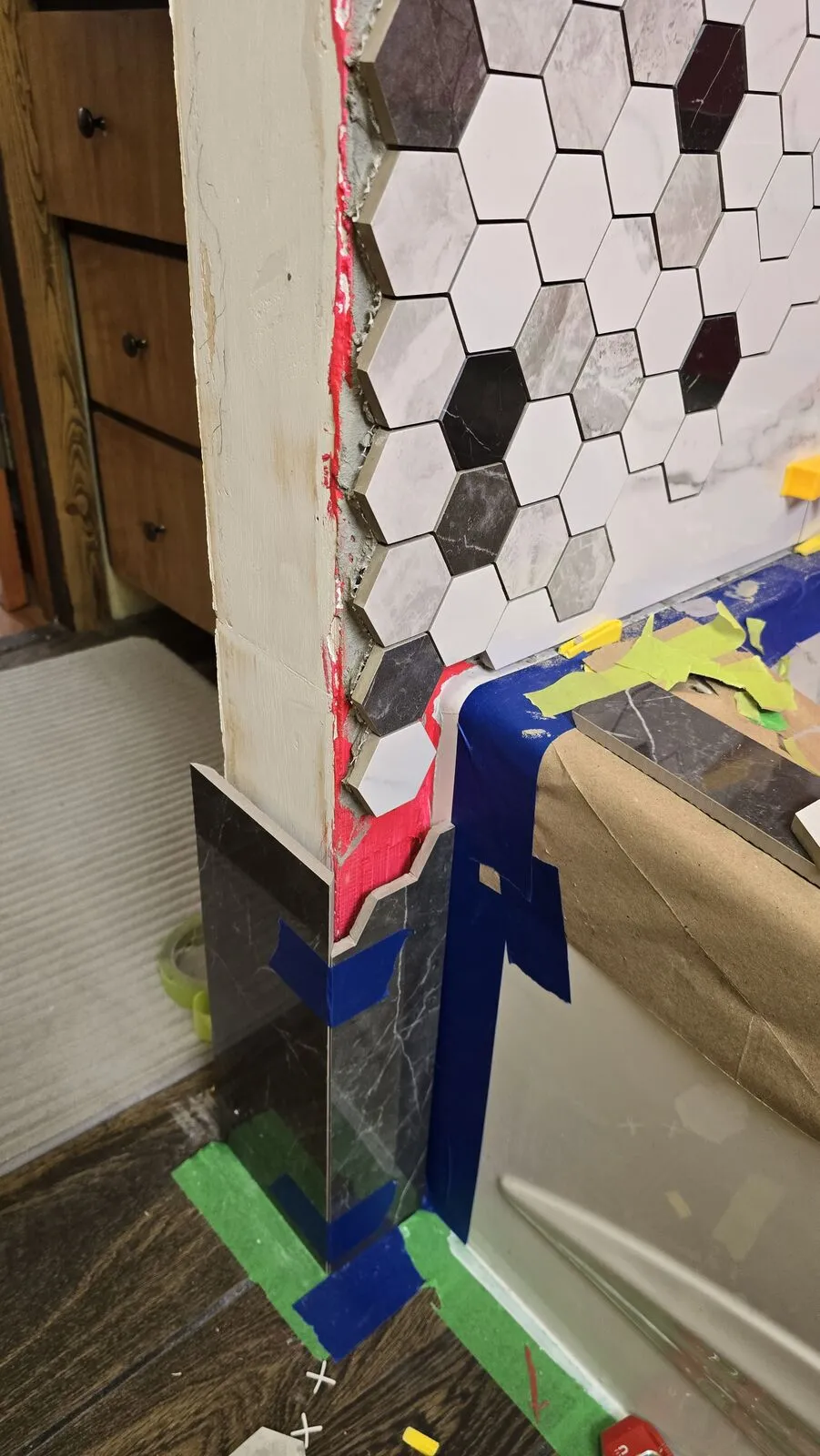 Bathroom remodel: tub surround, niches and hex accent — work in progress (10)