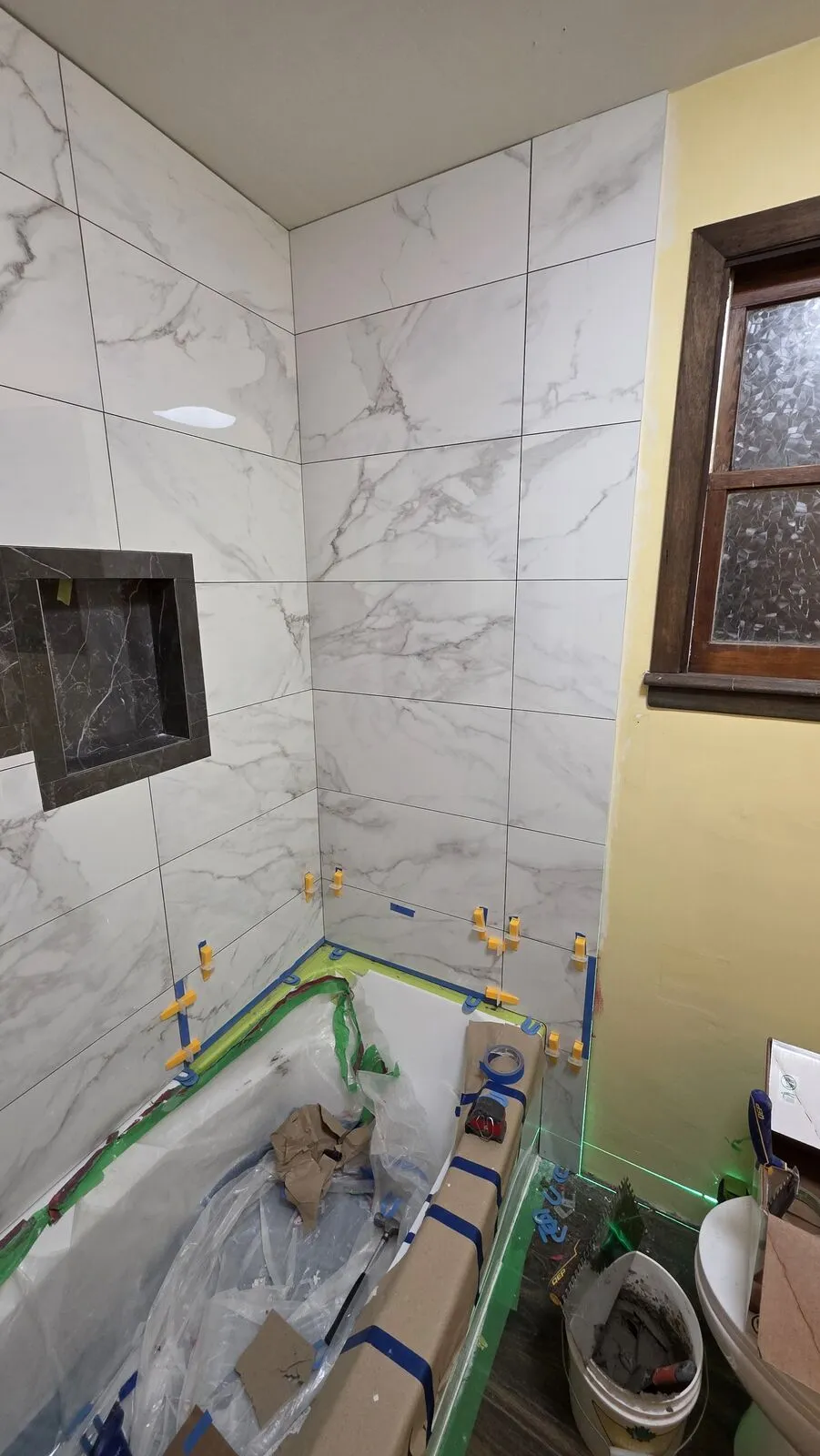 Bathroom remodel: tub surround, niches and hex accent — work in progress (19)